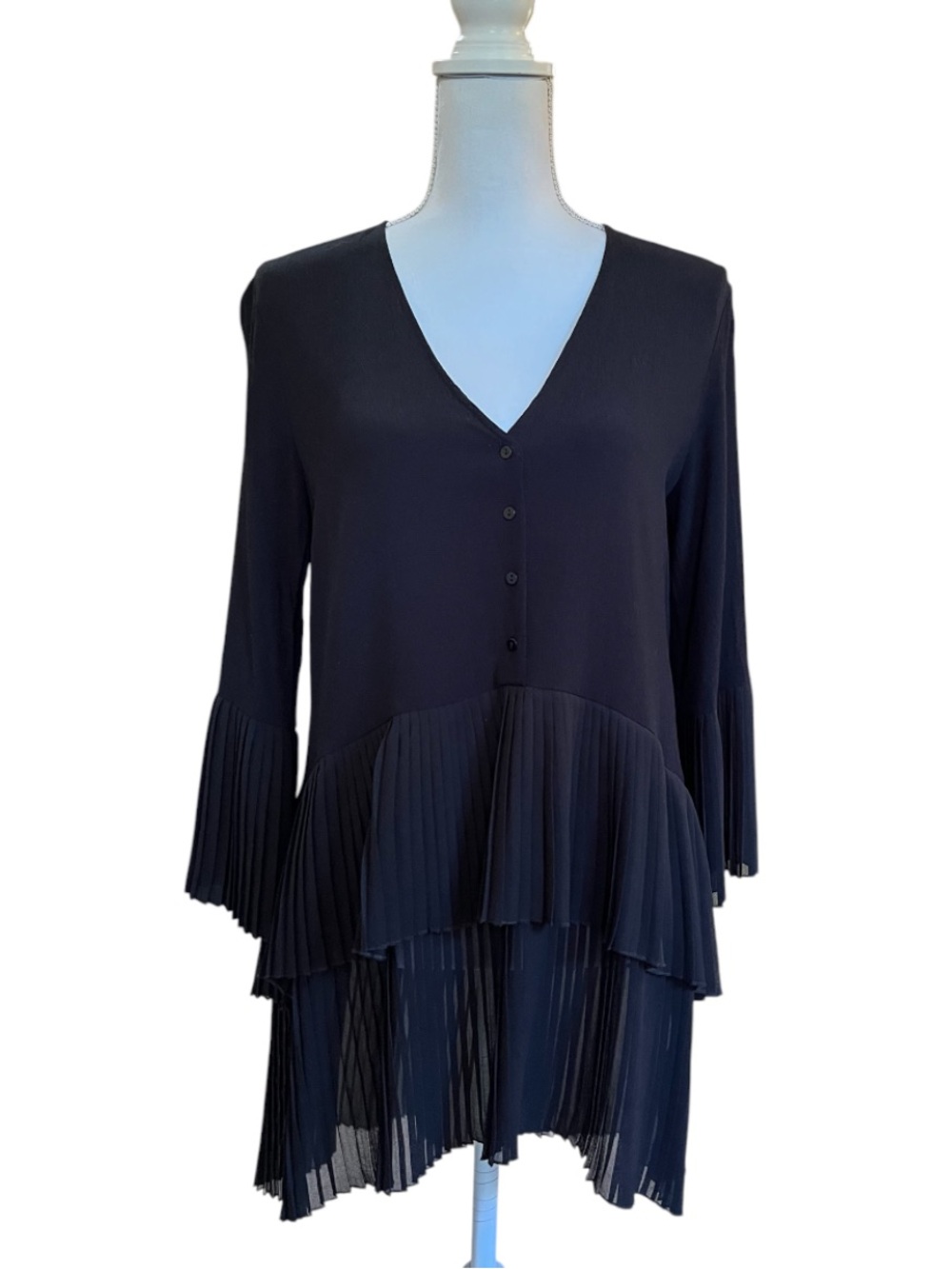 Zara Black Accordion Pleated Tunic - Picture 2 of 13